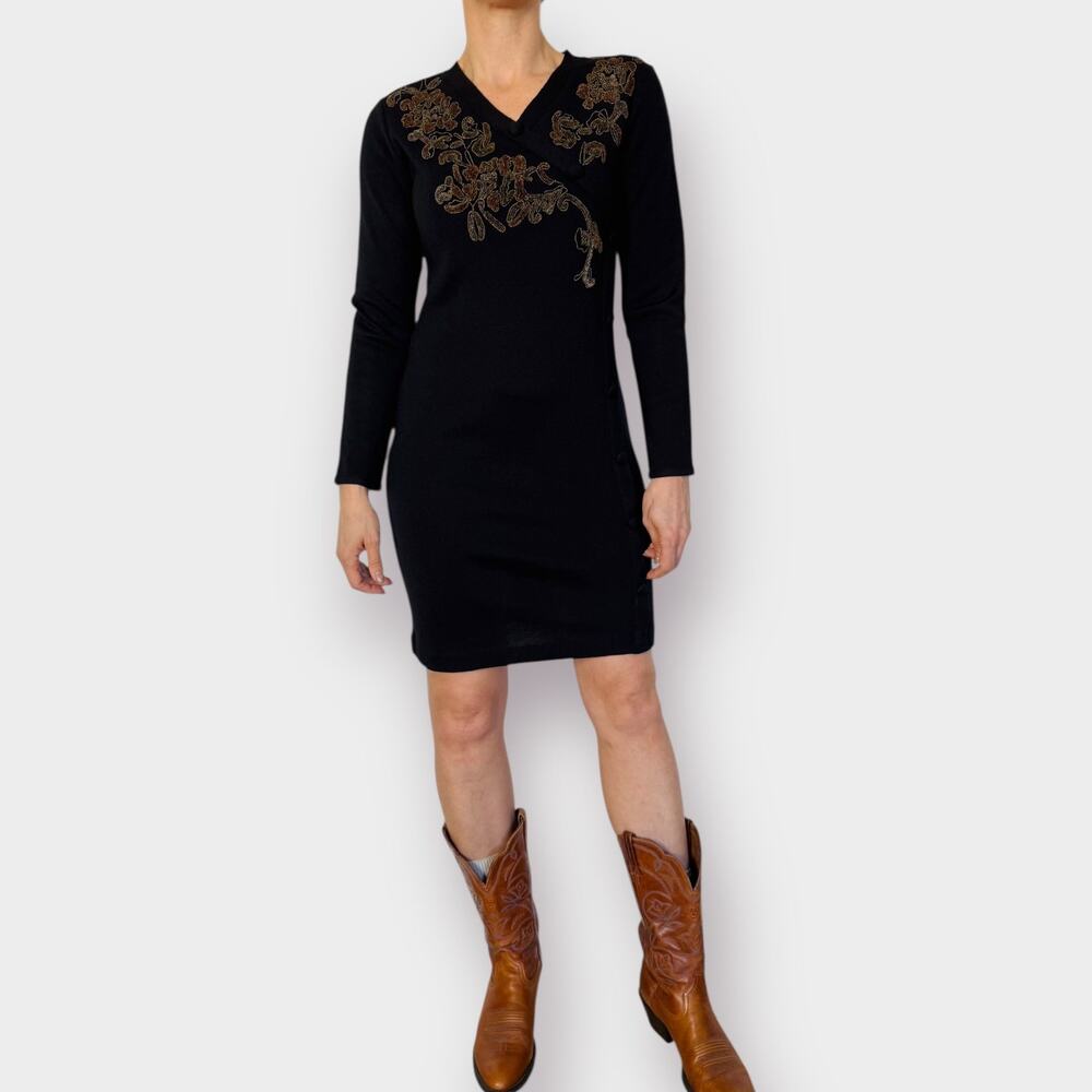 90s Carole Little Black Sweater Dress size M
